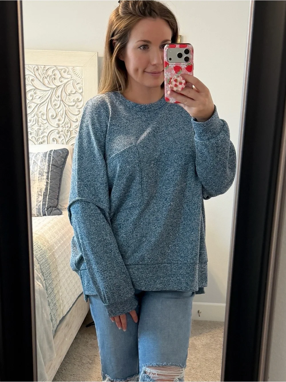 Zenana Outfitters Heathered Blue Crewneck Sweater